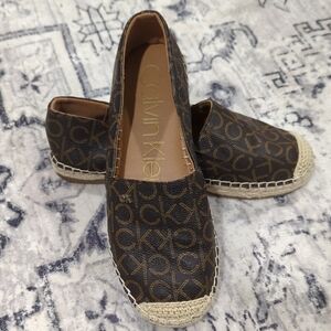 Calvin Klein Logo Print Brown Espadrilles